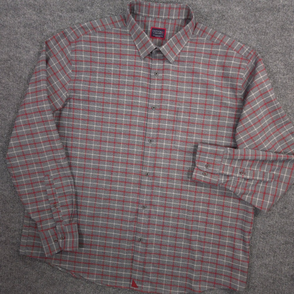 UNTUCKit Flannel Shirt Mens XXXL Gray Red Plaid Gunther Performance Button Up